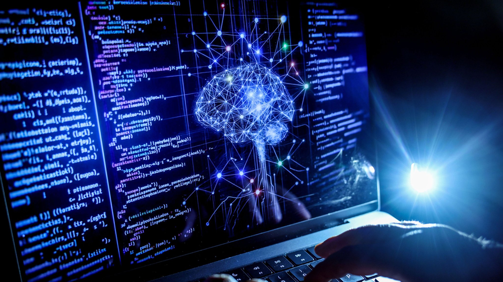 Computerbildschirm mit Bild einer durch Künstliche Intelligenz generierten Illustrationsbild mit Code verschiedener Programmiersprachen und einem neuronalen Netzwerk-Diagramm. | Bild: dpa-Bildfunk/Oliver Berg Computerbildschirm mit Bild einer durch Künstliche Intelligenz generierten Illustrationsbild mit Code verschiedener Programmiersprachen und einem neuronalen Netzwerk-Diagramm.